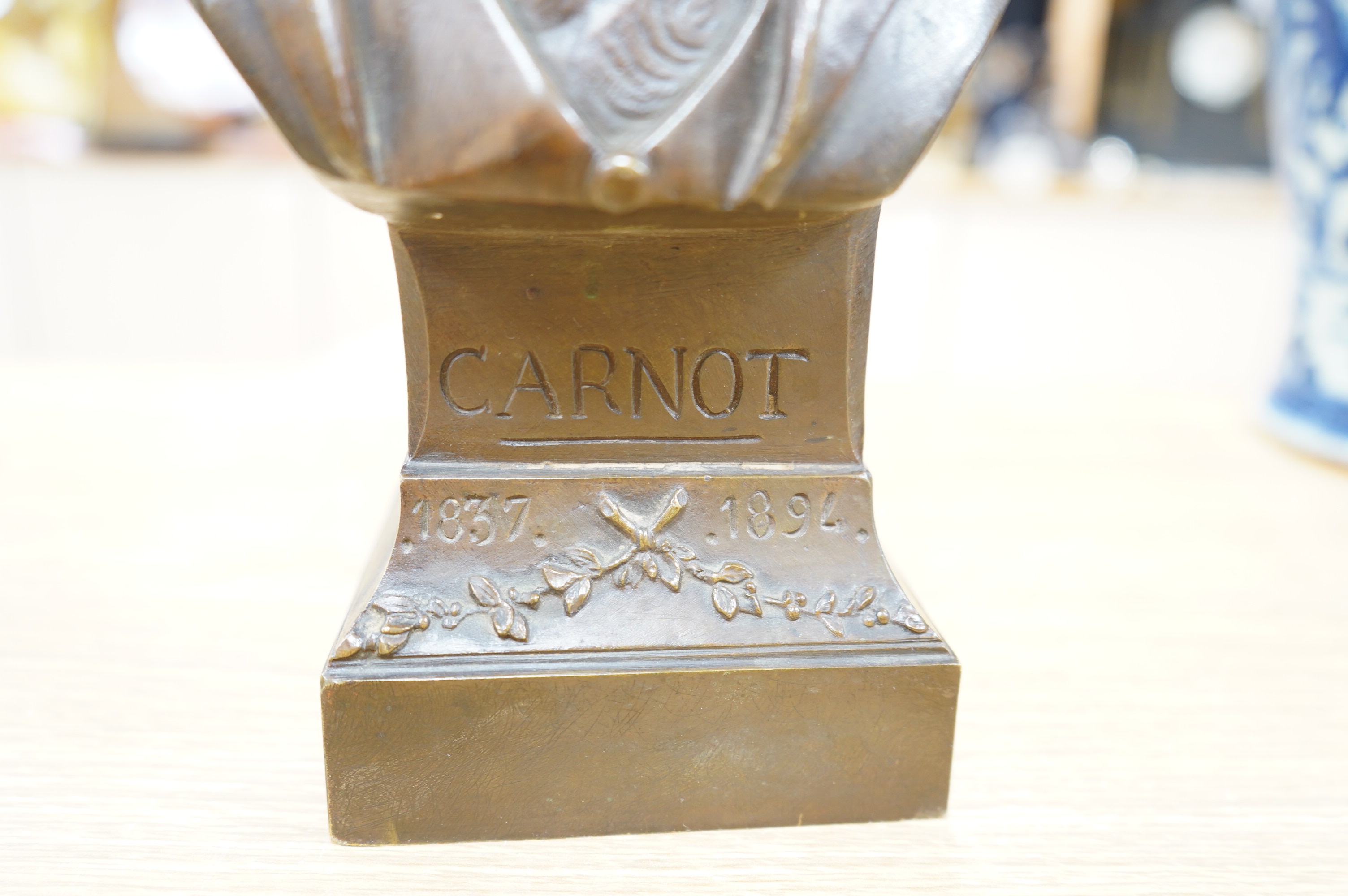 A French bronze bust of Carnot, signed Lavergne and dated 1894, 44cm high. Condition - fair to good